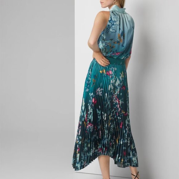 WHBM $190 Sleeveless Shawl Neck Pleated Midi Dress GORGEOUS COLOR! 10 12 - Picture 4 of 9